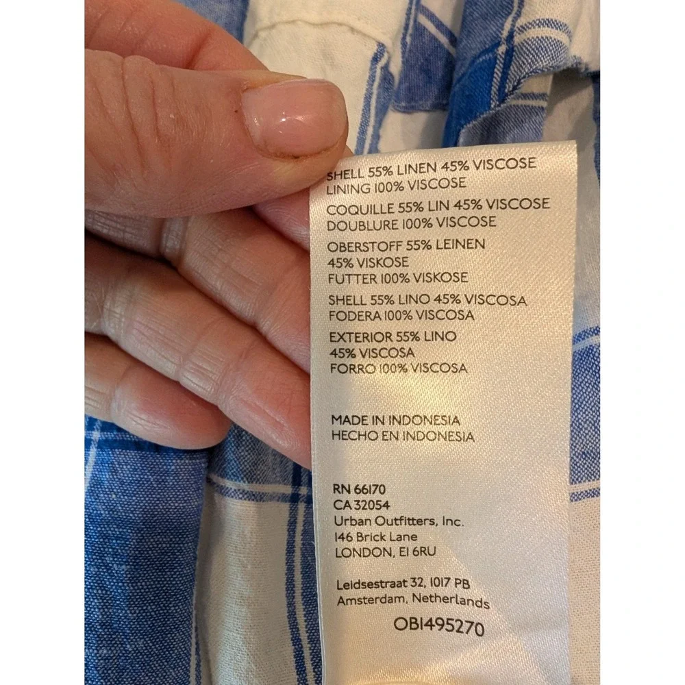 Maeve Anthropologie Midi Wrap Skirt Blue White Plaid Linen Blend Size 2 - Picture 7 of 10